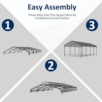 12x20 FT Metal Carport Canopy with Reinforced Base