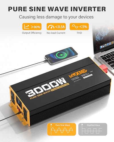 3000W Pure Sine Wave Inverter 12V DC to 110V 120V AC Converter for RV Truck Home Off
