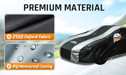 Car Cover Waterproof All Weather Protection with Silver Stripe Design