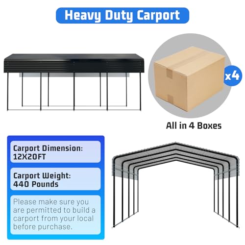 12x20FT Heavy Duty Metal Carport with Canopy