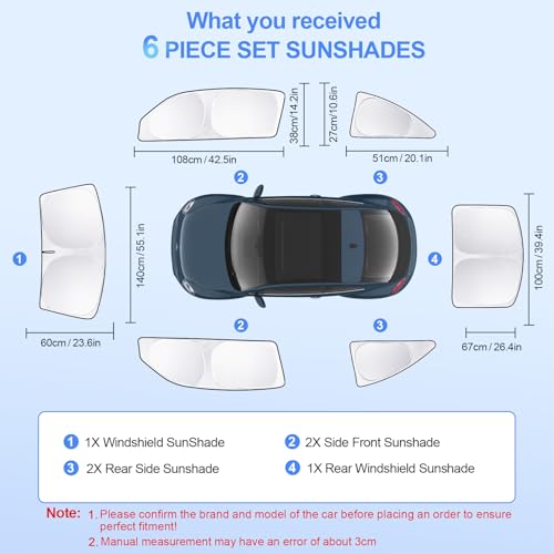 6pcs Car Window Shades for Volkswagen VW Beetle 2012 (6 Count)