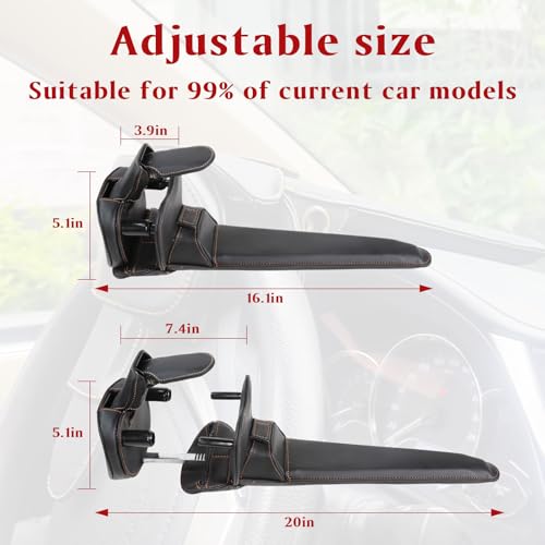 Leather Car Steering Wheel Lock Anti Theft Device Adjustable Length Fit for Cars Trucks Vans and SUVs with 2 Keys Leather Cover & Reinforced Steel Core Scratch
