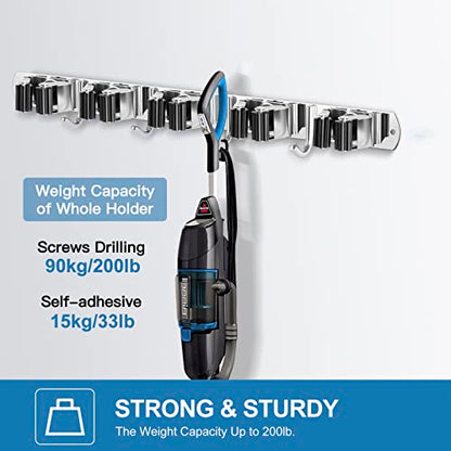 2 Pack Broom Holder Wall Mount Stainless Steel Mop Organizer (2 Count)