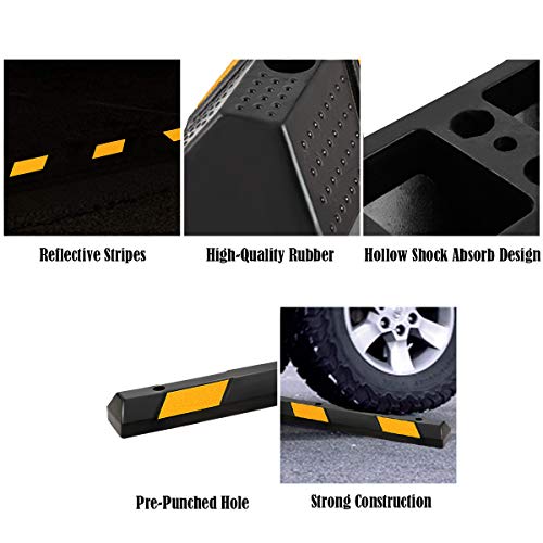 72" Rubber Parking Curb with Yellow Reflective Stripes