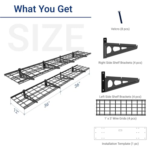12-inch-by-72-inch Wall Shelf Garage Storage Rack Wall Mounted Floating Shelves,1x6ft,Black, 2-Pack, Classic Series (2 Count)
