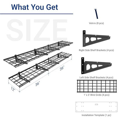 12-inch-by-72-inch Wall Shelf Garage Storage Rack Wall Mounted Floating Shelves,1x6ft,Black, 2-Pack, Classic Series (2 Count)