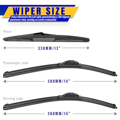 3 Wipers Fits Jeep Wrangler 2007
