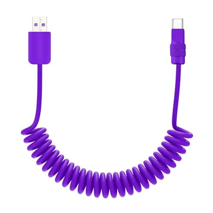 USB A to C 120W Braided Coiled Charging Cable
