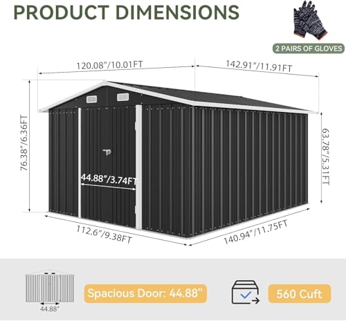 10 x 12FT Outdoor Storage Shed with Double Hinged Large Door