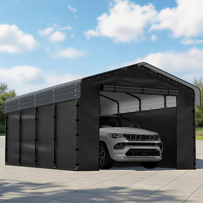 12x20FT Heavy Duty Metal Carport with Removable Sidewalls & Doors