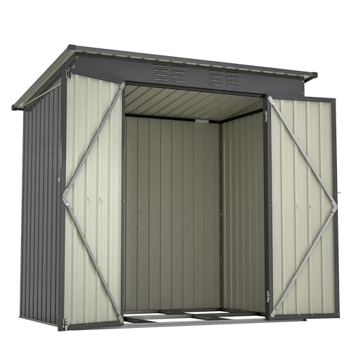 6x4 FT Outdoor Metal Storage Shed with Lockable Door & Floor Frame