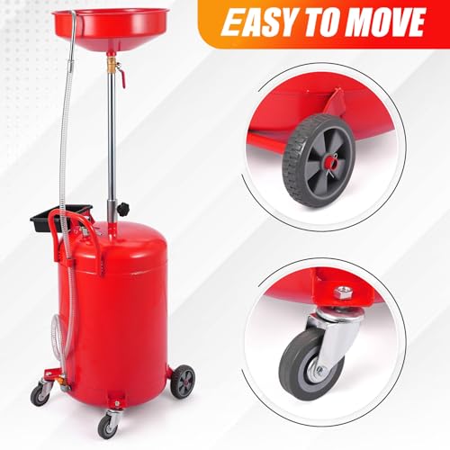 20 Gallon Waste Oil Drain Tank Portable Air Operated Oil Drainer with Adjustable Funnel Height 38