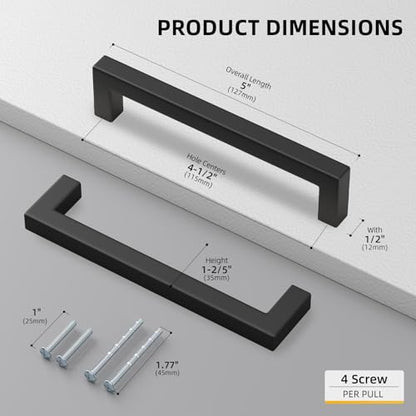 200 Pack 4-1/2 Inch Black Cabinet Handles Kitchen Drawer Pulls