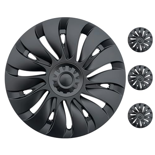 Wheel Covers 19 Inch Compatible with Tesla Model Y Accessories 2024 2023 2022 2021 Matte Black ABS Hubcaps Rim Protector Replacement（Not Fit for Model Y Juniper）