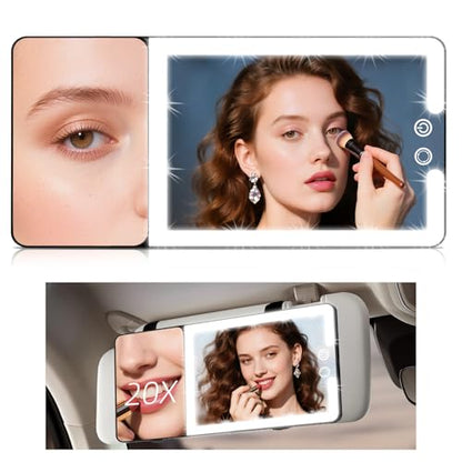 Car Sun Visor Vanity Mirror with Lights & 20X Magnification