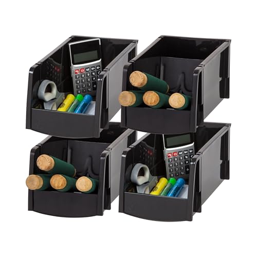 4-Pack, Medium Stackable Storage Bins, Black (4 Count)