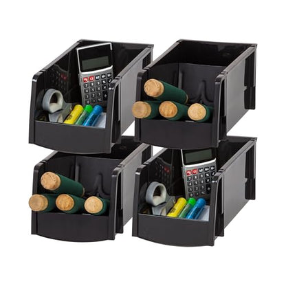 4-Pack, Medium Stackable Storage Bins, Black (4 Count)