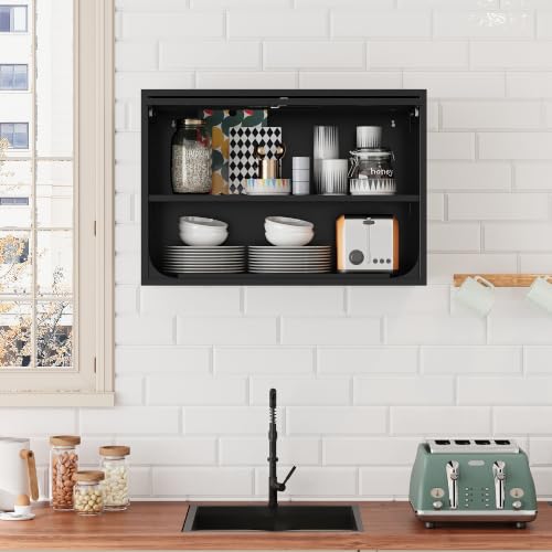 Metal Storage Cabinet Black Wall Cabinets with Shelf and Locking Door