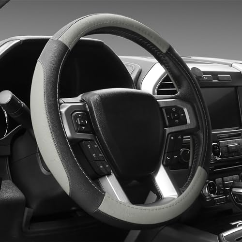 Black and Gray Microfiber Auto Car Steering Wheel Cover Universal 15 inch