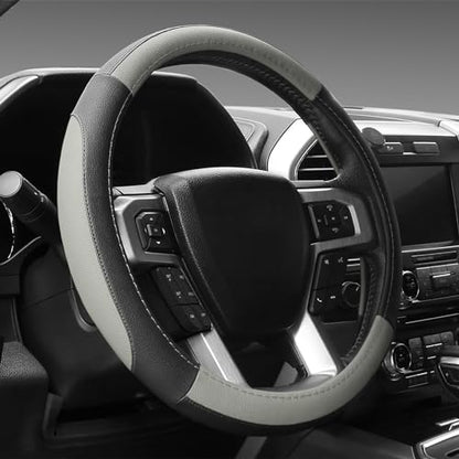 Black and Gray Microfiber Auto Car Steering Wheel Cover Universal 15 inch