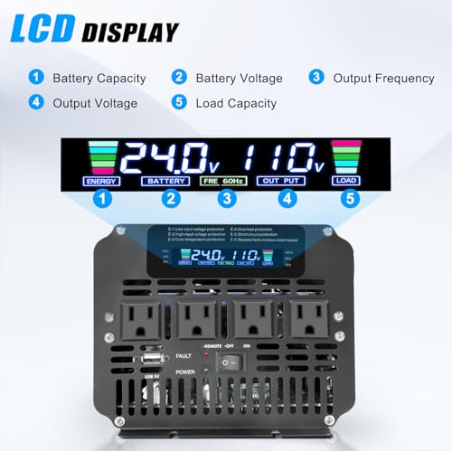 3000 Watt Power Inverter 24V to 110V 120V DC to AC with 4 AC Outlets