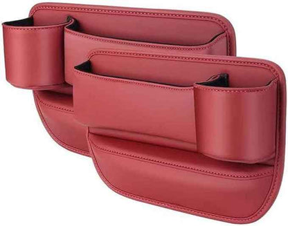 2 Pcs Car Seat Gap Filler Organizer for Tesla Model 3 Model X Model Y Model S, PU Leather Front Seat Storage Box Console Side Pockets with Cup Holder Charging Cable Hole,D/Red