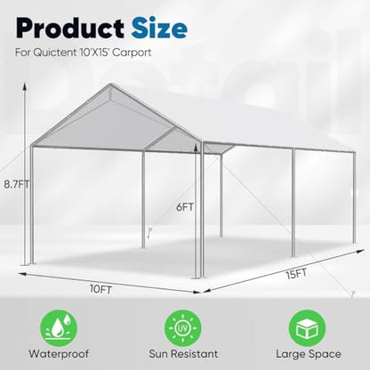 10x15 ft Heavy Duty Car Canopy Galvanized Frame Carport Outdoor Party Tent Boat Shelter with 3 Reinforced Steel Cables