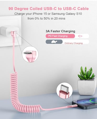 90 Degree Coiled USB C Cable for Car 3FT (2 Count)
