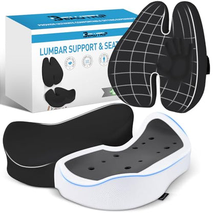 Seat Cushion & Lumbar Support Pillow for Office Chair