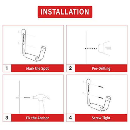 POETISKE Utility Hooks Ladder Hooks with 9.8'' Jumbo Arm Garage Storage Organizer Hang Folding Chair Bike Ski Tool Heavy Duty 4PC (4 Count)