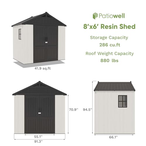 8x6 FT Plastic Outdoor Storage Shed with Floor