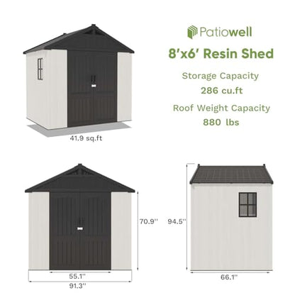 8x6 FT Plastic Outdoor Storage Shed with Floor