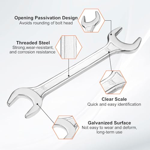 2pcs Double Open End Wrench 24mm x 27mm Metric 15 Degree Offset Angle Small Flat Head Wrench Galvanizing Open Ended Spanner for Automotive Repair Furniture Assembly (2 Count)