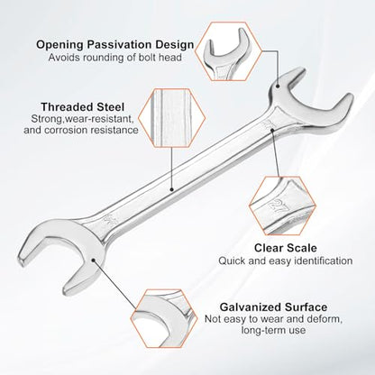 2pcs Double Open End Wrench 24mm x 27mm Metric 15 Degree Offset Angle Small Flat Head Wrench Galvanizing Open Ended Spanner for Automotive Repair Furniture Assembly (2 Count)