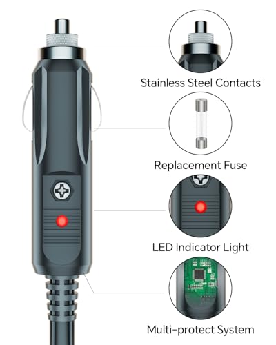 Car Charging Cable Compatible with Jackery Anker EcoFlow 16AWG Car Cigarette Lighter Charger to 6 in 1 Cable Cigarette Lighter Charging for Portable Power Station (6 Foot)