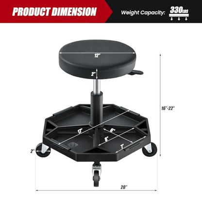 Rolling Mechanic Stool with Removable Tool Tray & Padded Cushion