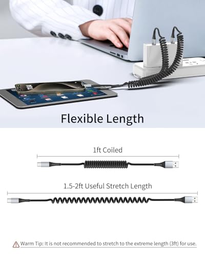 Coiled USB C Cable 3FT (2 Count)