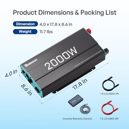Inverter P2 2000W Pure Sine Wave Inverter 12V DC to 110V AC Converter