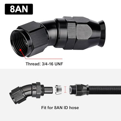 8AN 30 Degree PTFE One Piece Full Flow End Hose Fitting Aluminum Black