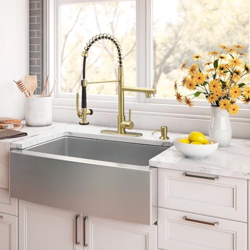 Commercial Kitchen Sink Faucet with Pull Down Sprayer Brushed Gold
