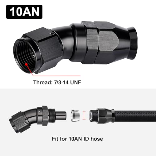 10AN 30 Degree PTFE One Piece Full Flow End Hose Fitting Aluminum Black