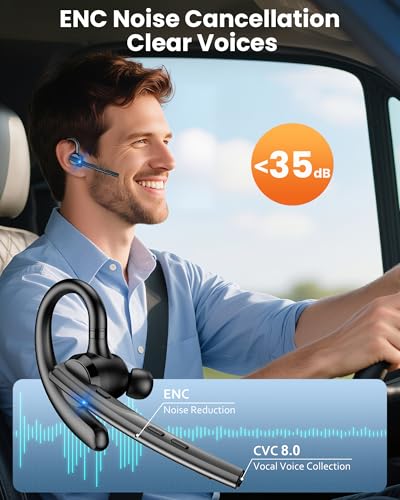 Bluetooth Headset V5.1 72H Talk Time Dual Mic with Mute Button for Business