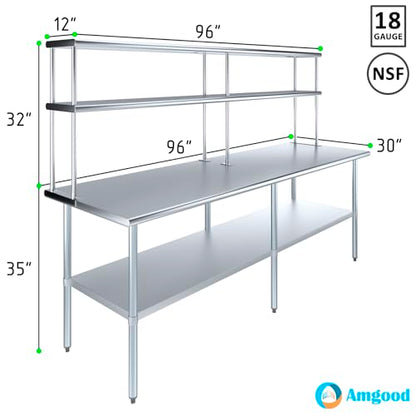 Stainless Steel Work Table Double Tier Overshelf
