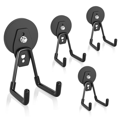 Strong Magnetic Hooks Heavy Duty Neodymium Magnetic Tool Holder Magnet Garage Hooks for Hanging Broom (4 Count)