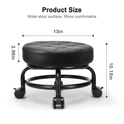 Low Roller Seat Low Height Rolling Stool PU Leather Rolling Stool