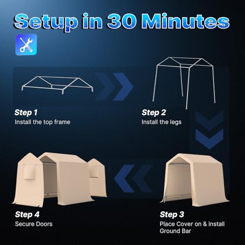 6x8 ft Outdoor Portable Storage Shelter Shed with 2 Roll up Zipper Doors & Vents Carport for Motorcycle Waterproof and UV Resistant Portable Garage Kit Tent