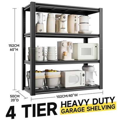 4 Tier 40" W x 20" D x 60" H Garage Shelving Garage Storage Shelves 2200LBS Metal Industrial Shelf Adjustable Heavy Duty Shelving Storage Rack Shelving Unit