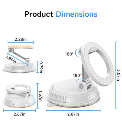 Car Phone Holder for Magsafe [78+LBS Strongest Suction & 2400gf Strongest Magnetic] 360° Adjustable Car Phone Mount