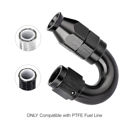 4AN 180 Degree PTFE One Piece Full Flow End Hose Fitting Aluminum Black