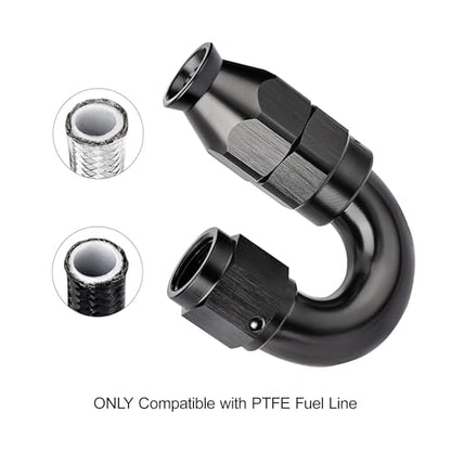 4AN 180 Degree PTFE One Piece Full Flow End Hose Fitting Aluminum Black